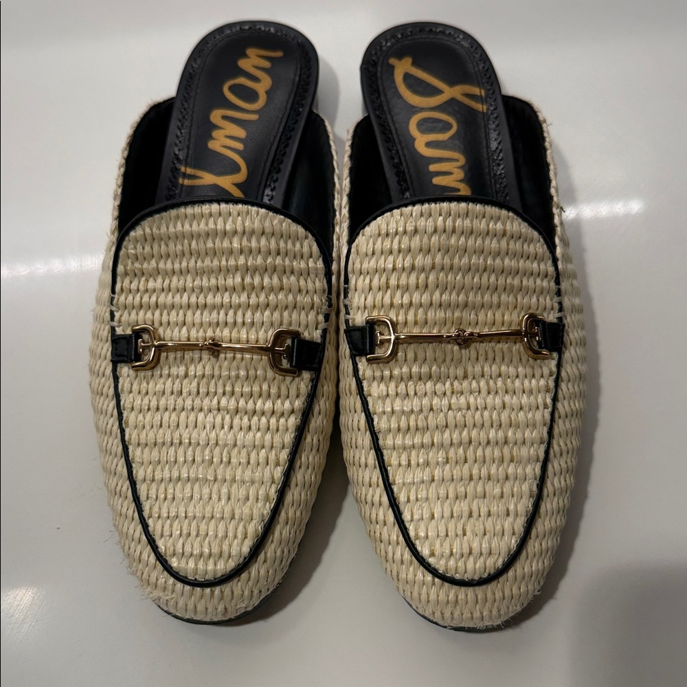 Sam Edelman Woven Cream Loafers with Gold Accent